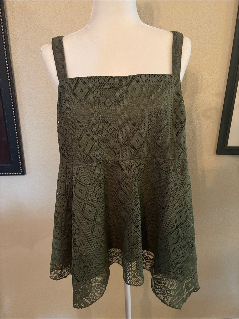 Torrid Olive Green Lace Square Neck Tank